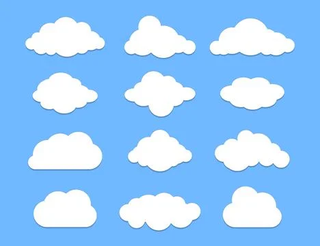 Cloud graphic shapes. Data design element. cloudy bubble set isolated on blue Stockillustratie