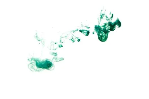 A cloud of green paint released into clear water. Isolate on a white backgrou Stock Photos