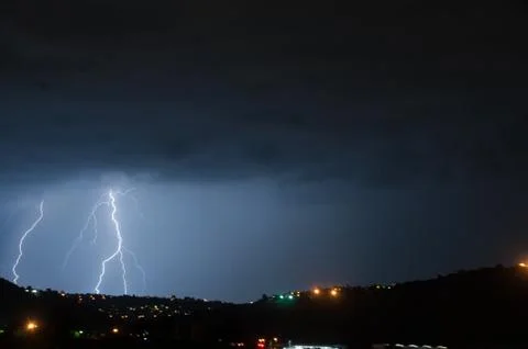 Cloud to ground lightning Stock Photos