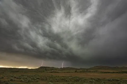 Cloud to Ground Lightning off WY Highway 59 North of Gillett Stock Photos