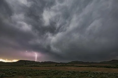 Cloud to Ground Lightning off WY Highway 59 North of Gillett Stock Photos