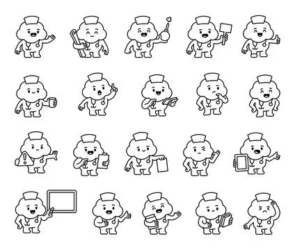 Cloud guide character set nurse hat Illustrazione stock