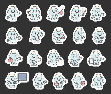 Cloud guide character set nurse hat Illustrazione stock