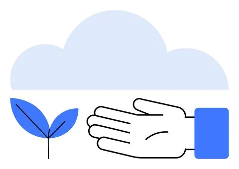 Cloud, hand, and seedling elements symbolize protection, growth, and natures  Stock Illustration