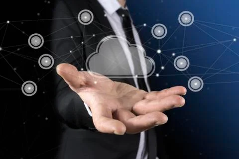Cloud in the hand of businessman. The concept of cloud service. Stock Photos