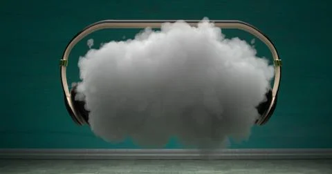 Cloud in headphones in room 3d-rendering illustration Stock Illustration