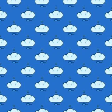 Cloud with Headset vector Chatbot colored seamless pattern Stock Illustration
