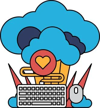 A cloud with a heart and a keyboard and mouse Illustrazione stock