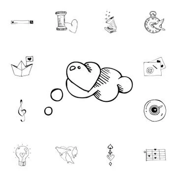 Cloud heart flat vector icon in valentine sketch pack Stock Illustration