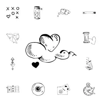 Cloud heart flat vector icon in valentine sketch pack Stock Illustration