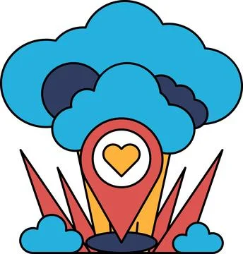 A cloud with a heart in the middle and a map on the right Stock Illustration