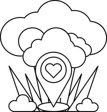 A cloud with a heart in the middle and a map on the right Stock Illustration