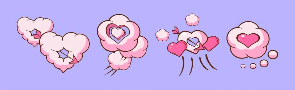 Cloud Heart Puff Explosion as Romantic Symbol Vector Set Stock Illustration