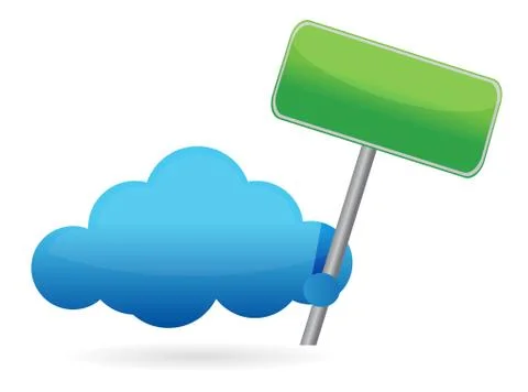 Cloud holding an empty sign Illustrazione stock