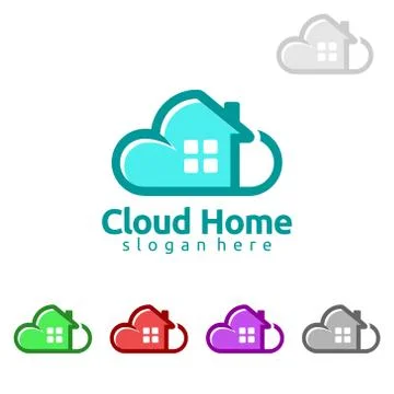 Cloud Home, Real Estate vector logo design with House and cloud shape, Repres Illustrazione stock