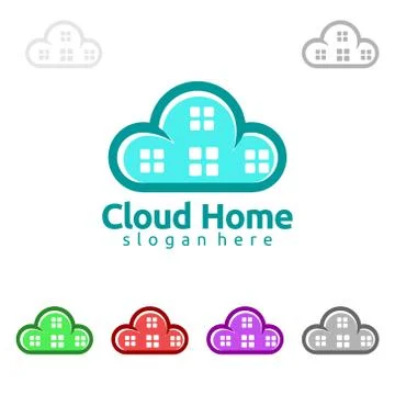 Cloud Home, Real Estate vector logo design with House and cloud shape, Repres Stock Illustration