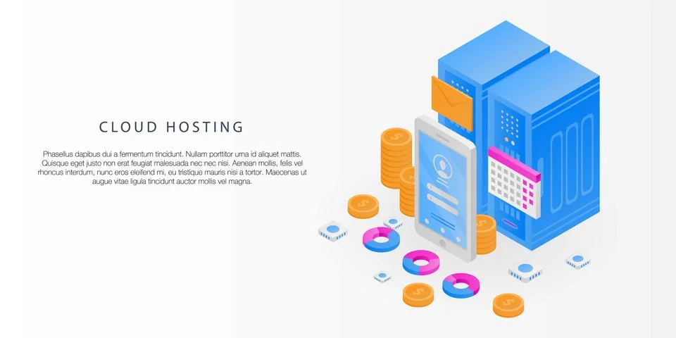Cloud hosting concept banner, isometric style Stockillustratie