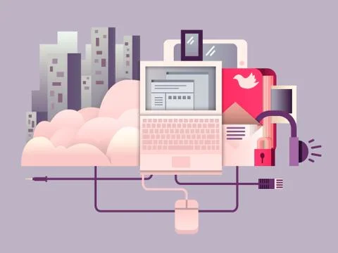 Cloud hosting design flat Stock Illustration