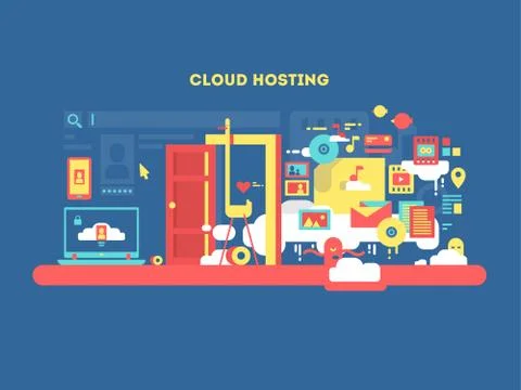 Cloud hosting design 스톡 일러스트