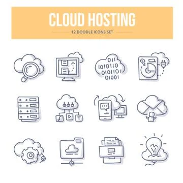 Cloud Hosting Doodle Icons Illustrazione stock