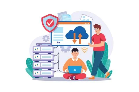 Cloud Hosting Illustration concept. A flat illustration isolated on white bac 스톡 일러스트