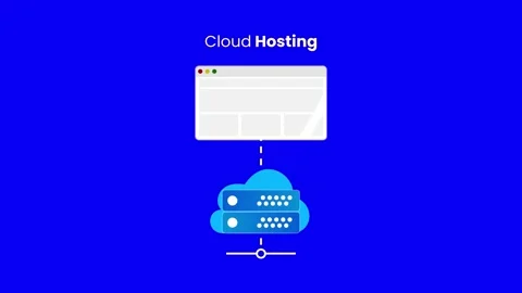 Cloud Hosting Infrastructure Animation on Blue Background | Web Server and .. Stock Footage 328589399