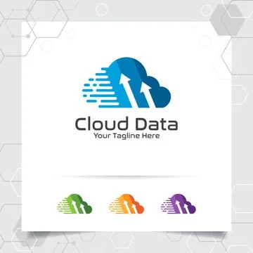 Cloud hosting logo vector design with concept of digital and data symbol. Stock Illustration