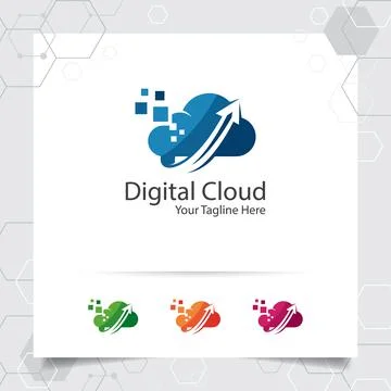 Cloud hosting logo vector design with concept of data upload symbol. Stock Illustration