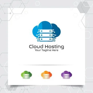 Cloud hosting logo vector design with concept of server and cloud icon. Stock Illustration