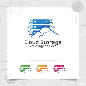 Cloud hosting logo vector design with concept of server and cloud icon. 스톡 일러스트