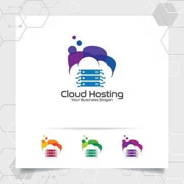 Cloud hosting logo vector design with concept of server and cloud icon. Stock Illustration