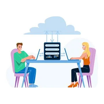 Cloud Hosting Storage Service Using People Vector Stock Illustration