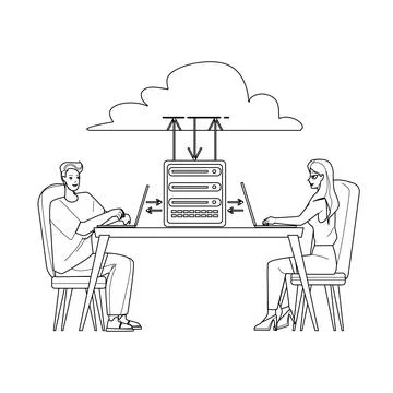 Cloud Hosting Storage Service Using People Vector Illustrazione stock