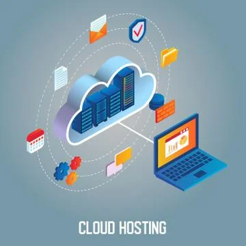 Cloud hosting vector isometric illustration Stock Illustration