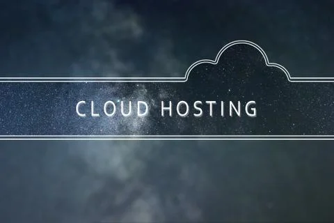 CLOUD HOSTING word cloud Concept. Space background. 스톡 사진
