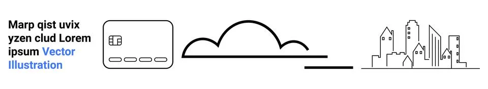 Cloud hovering above cityscape with three distinct elements text, rectangle w Stock Illustration