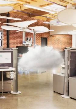 Cloud hovering in modern office Stock Illustration
