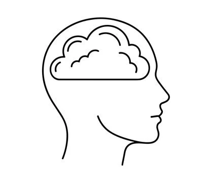 Cloud in human head line art. brain with cloud inside representing thoughts. Stock Illustration