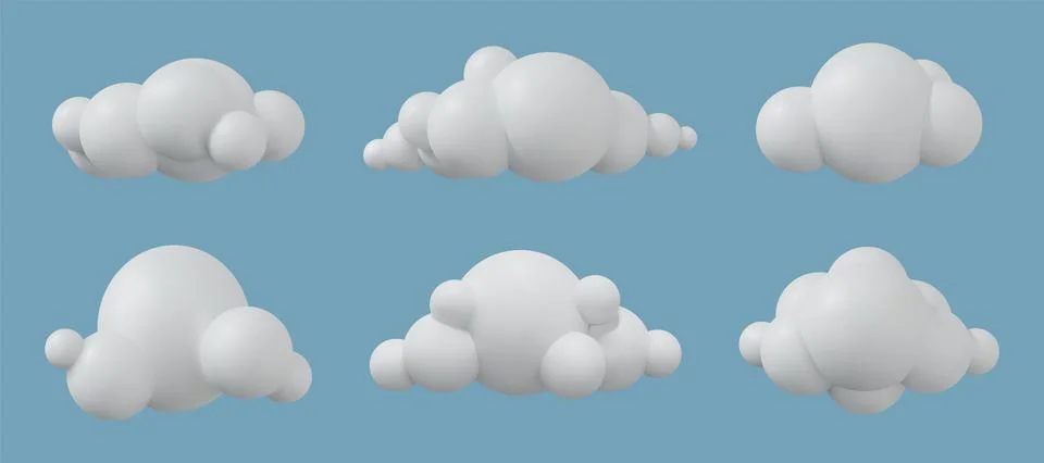 Cloud icon. 3d soft sky, cotton fluffy render of cute balloon, blue smoke Stock Illustration