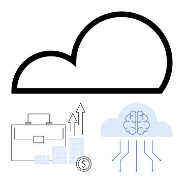 Cloud icon above brain and growth chart, ideal for business growth, AI deve.. 库存插图