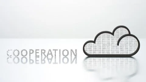 Cloud icon and COOPERATION text. Modern computer technology concept Stock Illustration