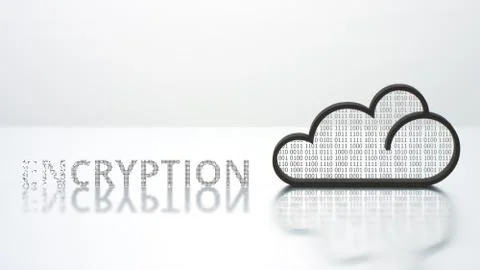 Cloud icon and ENCRYPTION text. Modern computer technology concept Stock Photos