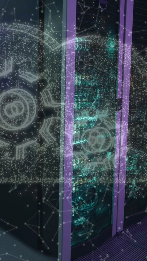 Cloud icon and network of connections floating against computer server room Stock Footage 331717778
