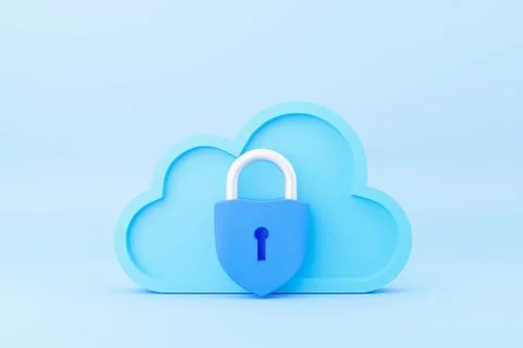 Cloud icon and security padlock symbol, Cloud Identity Security Concept. 3D.. 스톡 일러스트