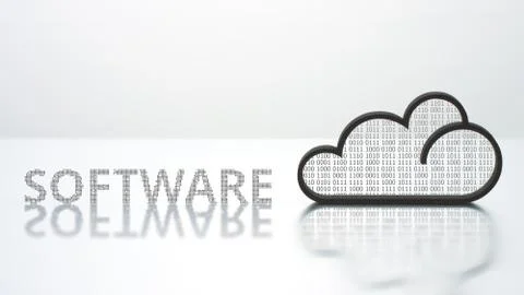Cloud icon and SOFTWARE text. Modern computer technology concept Stock Photos