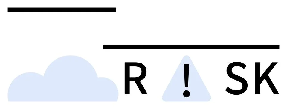 Cloud icon and the word RISK with an exclamation mark replacing the I. Ideal  Stock Illustration