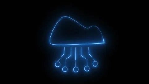 Cloud icon animation with blue neon circuits. Cloud icon digital data stora.. Stock Footage 337615500
