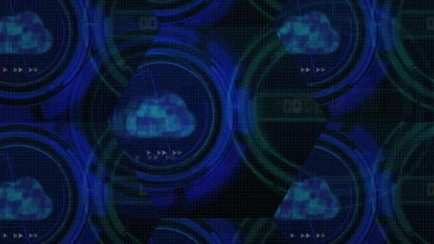 Cloud icon animation with circular elements. Blue cloud icon digital data n.. Stock Footage 337022263