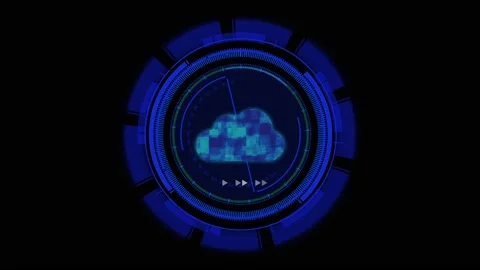 Cloud icon animation on circular hud. Cloud icon digital data storage conce.. Stock Footage 337022273