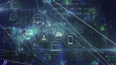 Cloud icon appearing icons fading and linking into mesh visualizing device data Stock Footage 330355231